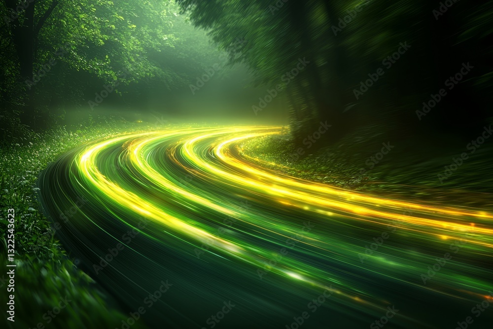 Poster abstract speed effect featuring green laser lights creating motion trails across a dark background