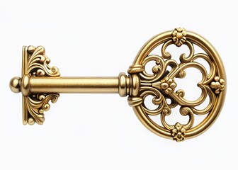 Obraz premium Antique Gold Key, Intricate Detail, White Background - Stock Photo