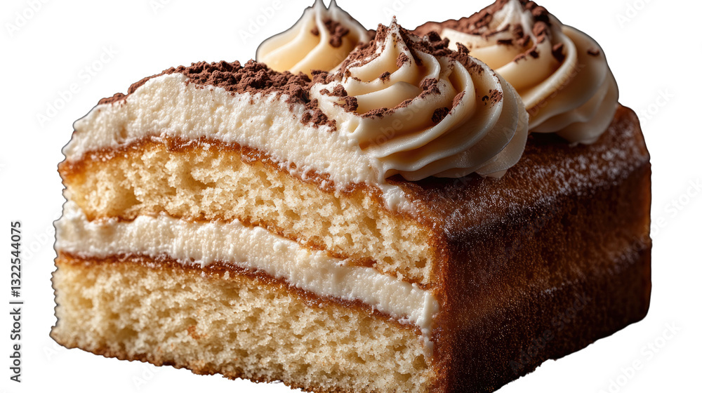 Poster delectable slice of cake: an appetizing slice of layered cake with creamy frosting and chocolate sha