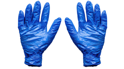 Blue Latex Gloves: A pair of pristine blue latex gloves, meticulously arranged, signifies hygiene, protection, and safety in a clinical or industrial setting. 