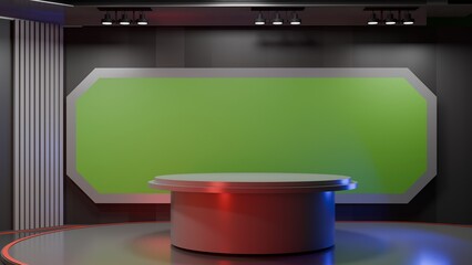 3D Virtual TV Studio News, Backdrop For TV Shows .TV On Wall.3D Virtual News Studio Background,3d illustration	
