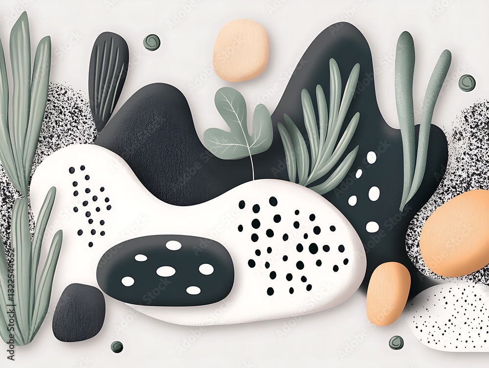Poster minimalist abstract composition with shapes and botanical elements