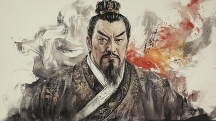 Sumi-e Portrait of an Emperor in Royal Robes