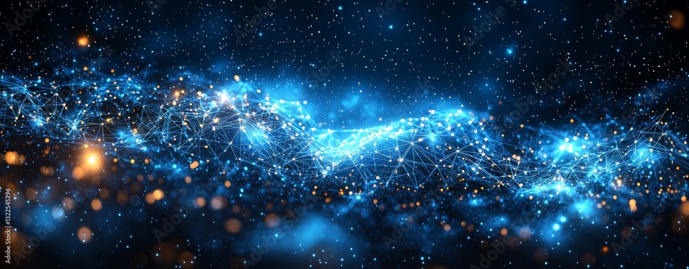Poster glowing design of a web banner with a blue technology background highlighting network connections an