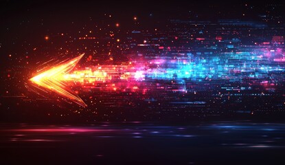 Obraz premium Abstract arrow showing fast motion light effect with blue and pink hues on a dark backdrop
