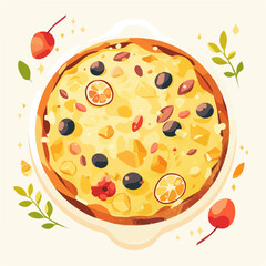 Clafoutis Icon Vector Illustration – Traditional French Dessert with Cherries and Custard

