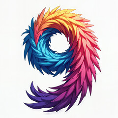 Obraz premium A vibrant, swirling number nine in rainbow colors, ideal for a ninth birthday celebration. The background is white.