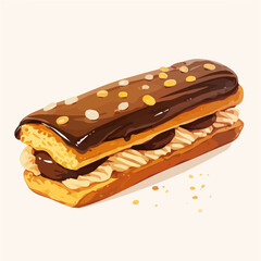 Eclair Cake Icon Vector Illustration – Artistic Representation of a Delicious Eclair Dessert with Cream Filling
