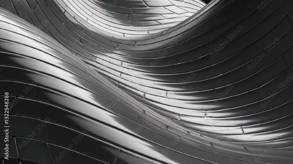 Poster abstract black and white metallic wave with smooth flowing texture creating a futuristic and modern 