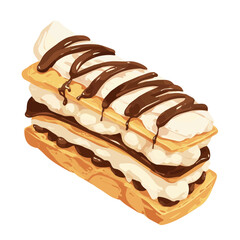 Eclair Cake Icon Vector Illustration – Artistic Representation of a Delicious Eclair Dessert with Cream Filling
