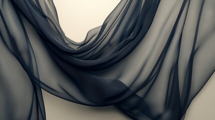 Fototapeta premium Vibrant Black Sheer Fabric Draped Elegantly On A Wall Creating A Flowing Layered And Slightly Translucent Texture