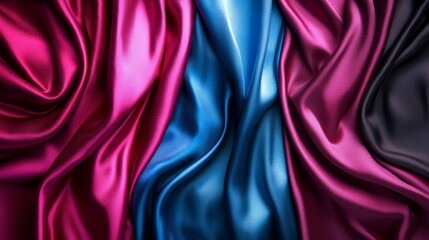 Fototapeta premium Vibrant Black Blue Violet Purple Maroon Red Magenta Silk Satin Color Gradient Abstract Background Drapery Curtain Folds Shiny