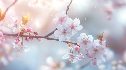 Serene Spring Blossoms: Delicate Pink Cherry Blossoms in Soft Light