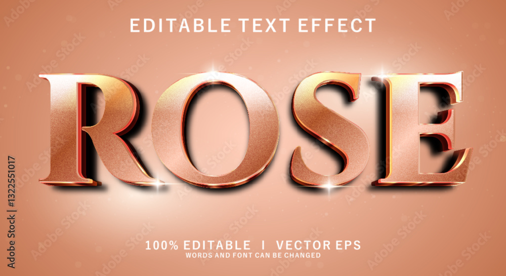Poster rose 3d vector text effect with modern style design