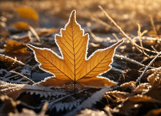 Frost-Kissed Golden Maple Leaf