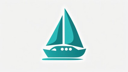 Stylized Simplified Illustration of a Teal Sailboat on a White Background