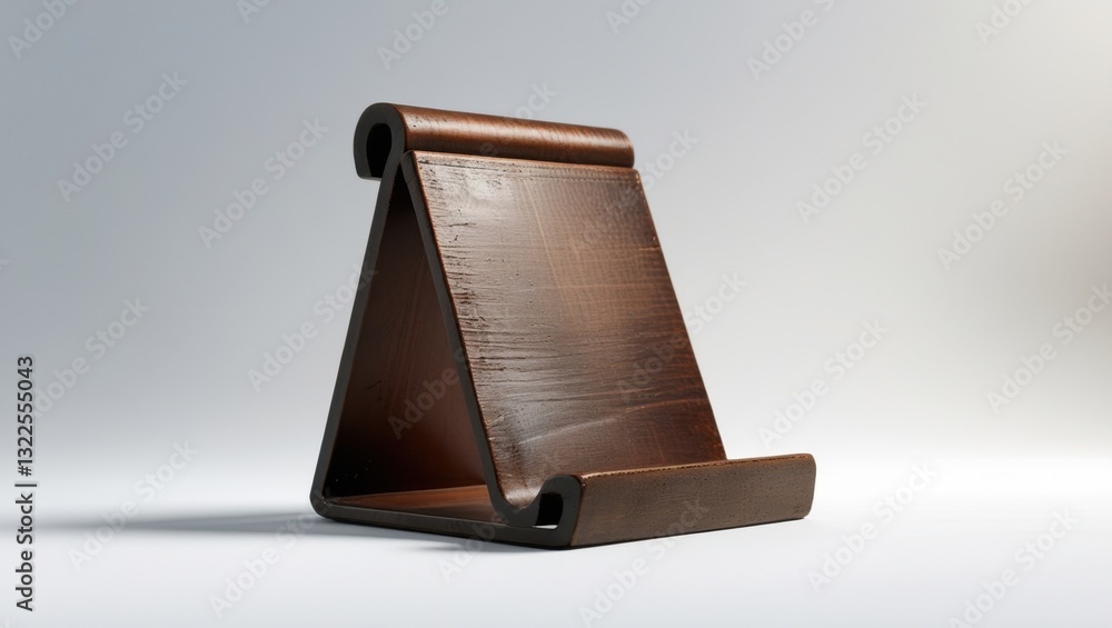 Poster Worn Dark Brown Wooden Sketchbook Stand on White Surface Displaying Rustic Texture and Simple Design for Desk Organization and Artistic Presentation