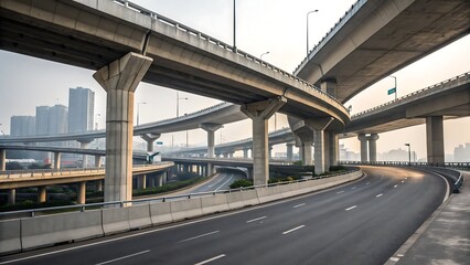 Naklejka premium Structural bridge elements elevated roads clean concrete lines functional urban landscape modern design