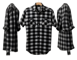 Black checkered shirt isolated on a transparent background