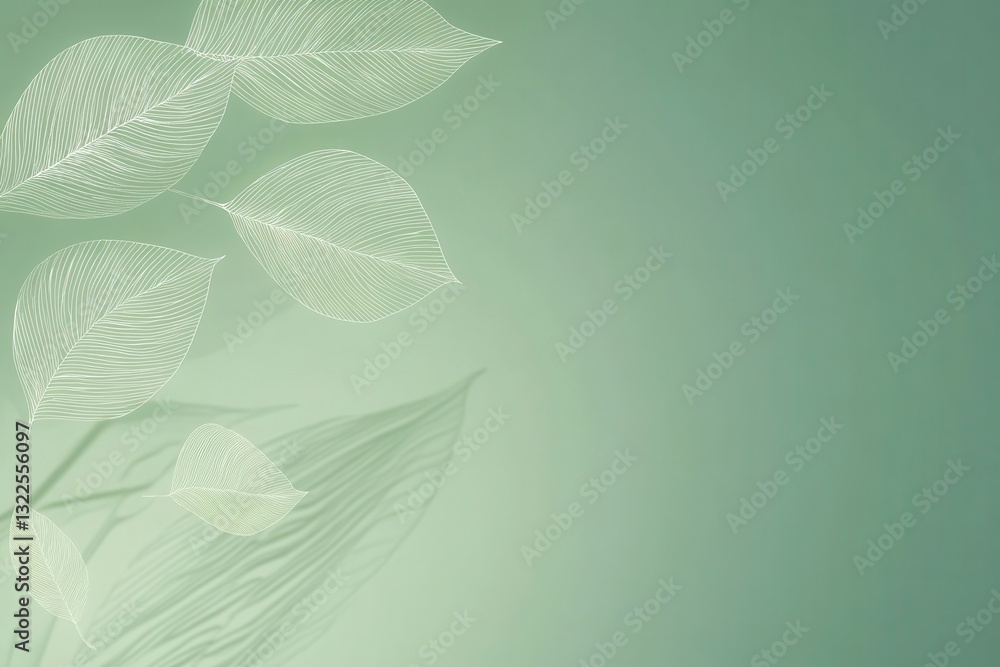 Aufkleber elegant botanical line art design with soft green background and subtle leaf textures showcases mode