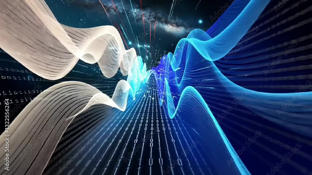 Aufkleber abstract digital wave with futuristic glowing blue lines and dynamic energy flow creating a modern t