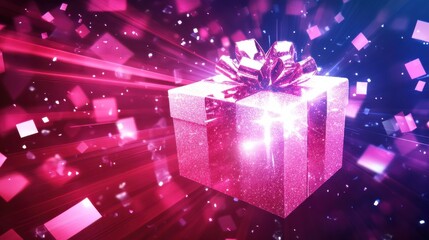 Glowing Pink Gift Box with Sparkling Background for Festive Celebrations and Special Occasions
