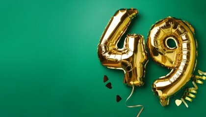 Banner with number 49 balloons on green background with copy space. Generated image
