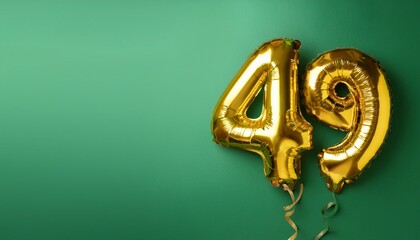 Banner with number 49 balloons on green background with copy space. Generated image