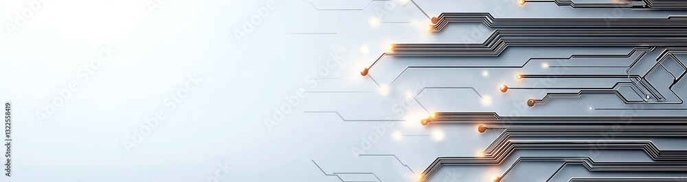 Poster this image showcases a futuristic circuit board design with intricate patterns and glowing elements,