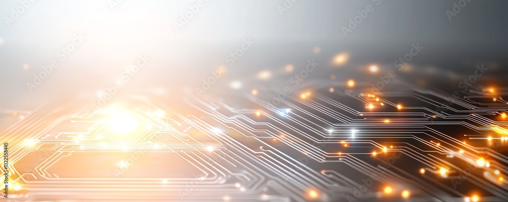 Poster a close-up view of a modern circuit board, showcasing intricate patterns and glowing circuits. this 