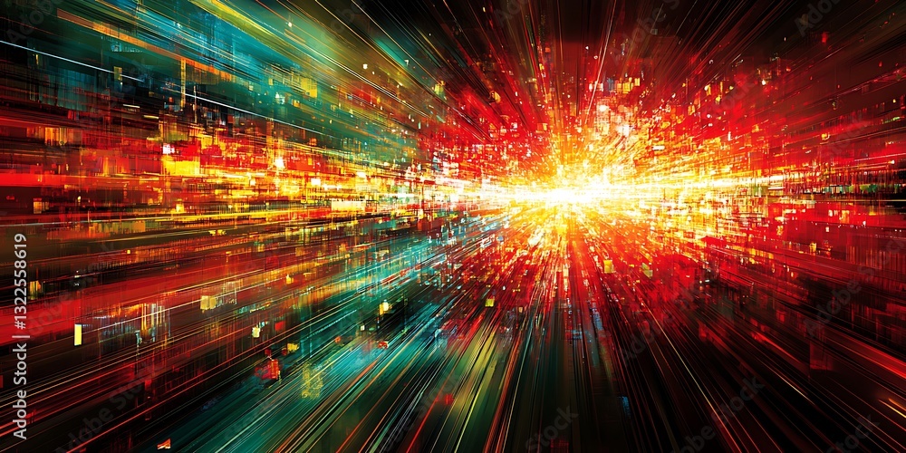 Poster dynamic visual representation of data explosion with vibrant colors