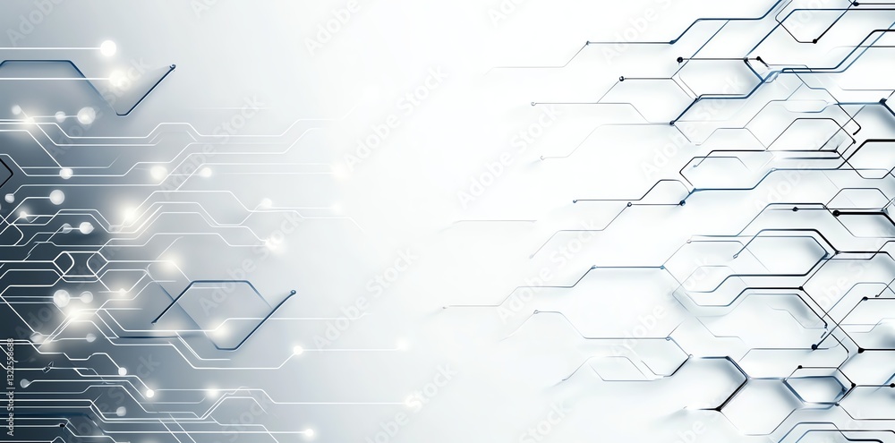Poster an abstract digital background featuring interconnected lines and glowing nodes, symbolizing data fl
