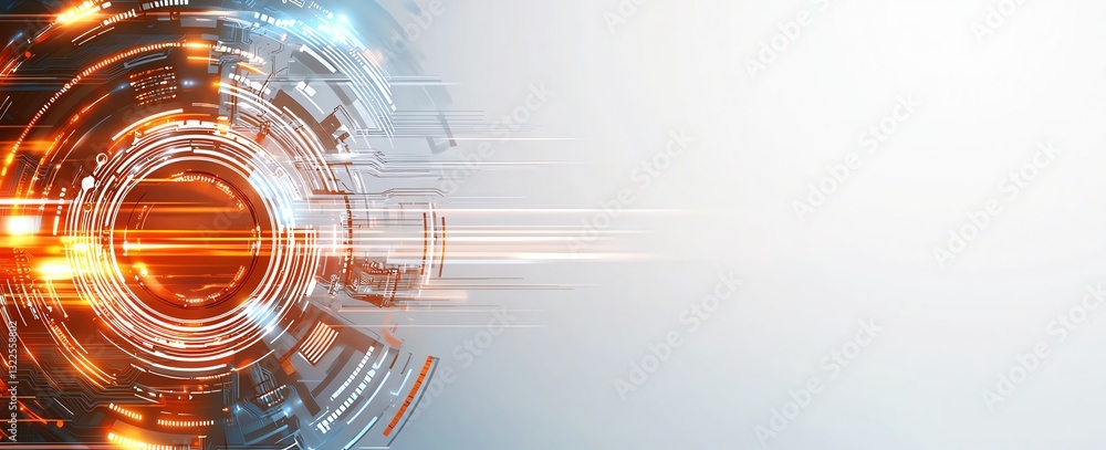 Aufkleber futuristic digital abstract background featuring glowing circular patterns and vibrant motion lines,