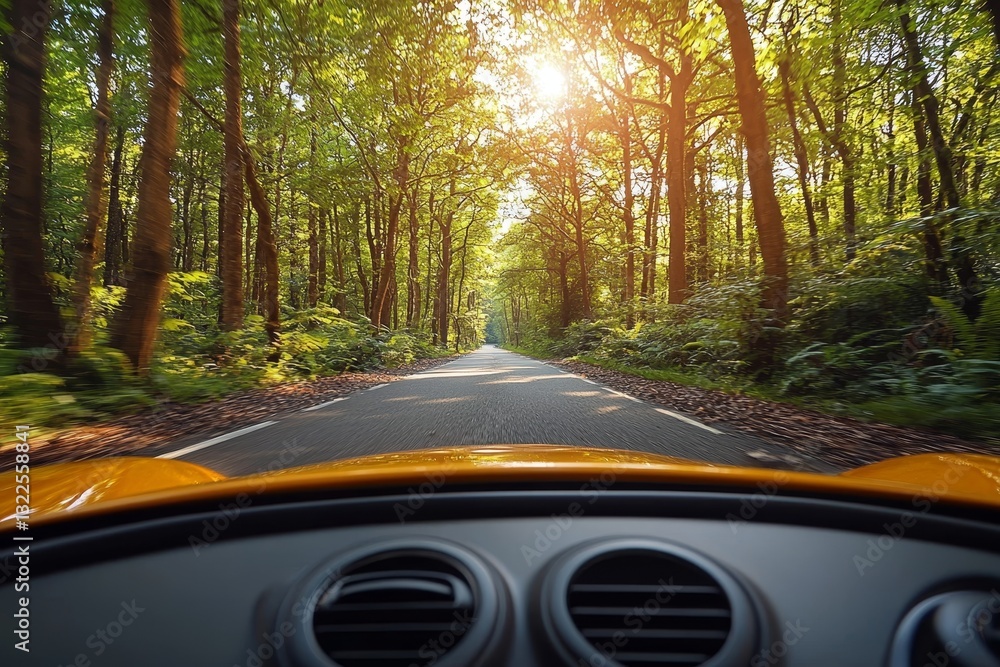 Poster dynamic perspective capturing the speed sensation vividly from a swiftly moving car
