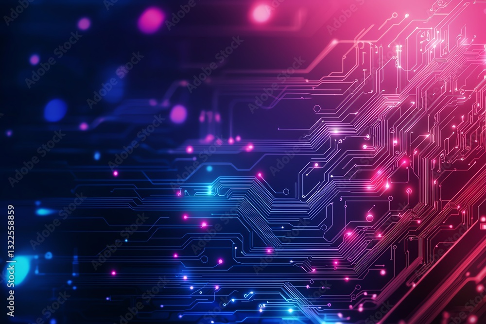 Poster a vibrant and dynamic circuit board background featuring colorful lights and intricate patterns, sho