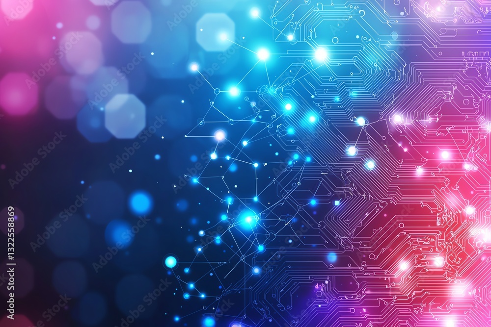 Poster a vibrant abstract background featuring glowing lights and intricate patterns, symbolizing digital i