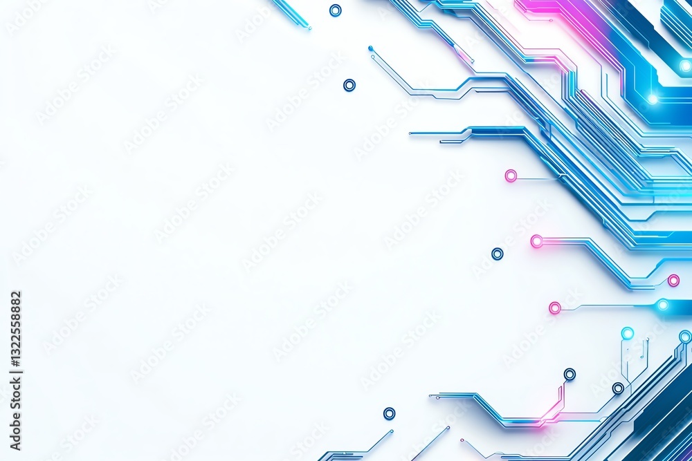 Poster modern abstract technology design with blue and pink circuit patterns, ideal for themes of innovatio