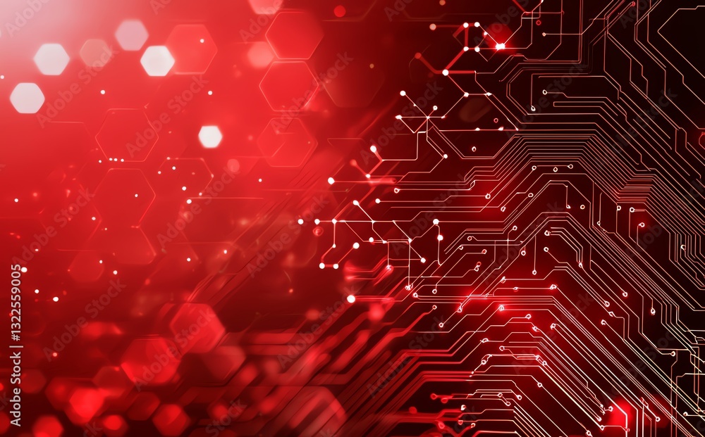 Poster a modern abstract background featuring a red circuit board design, symbolizing the fusion of technol