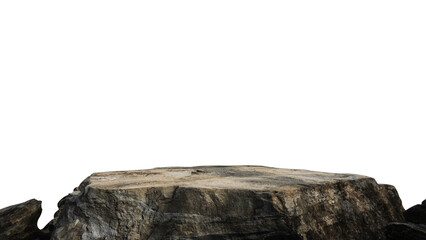 Brown rock stone isolated white backgrounds, Cliff edge Beige formation well stand display...