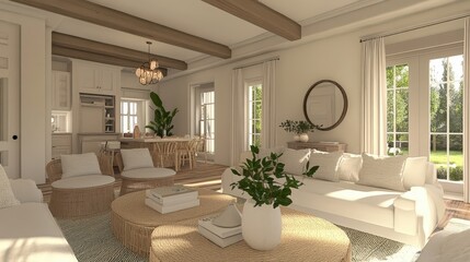 A bright and cozy interior living room with stylish furnishings