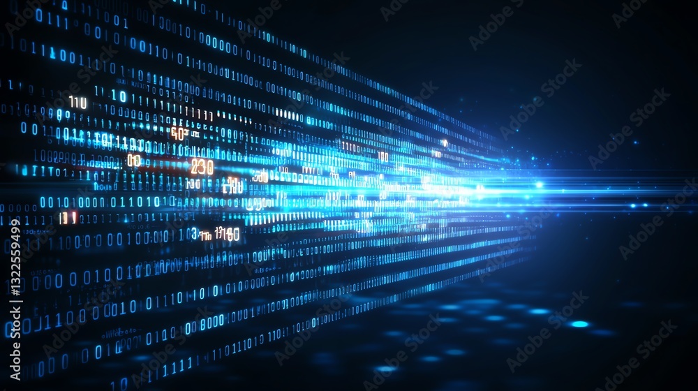 Aufkleber a stunning visual representation of digital data flow with luminous blue binary codes. this dynamic 