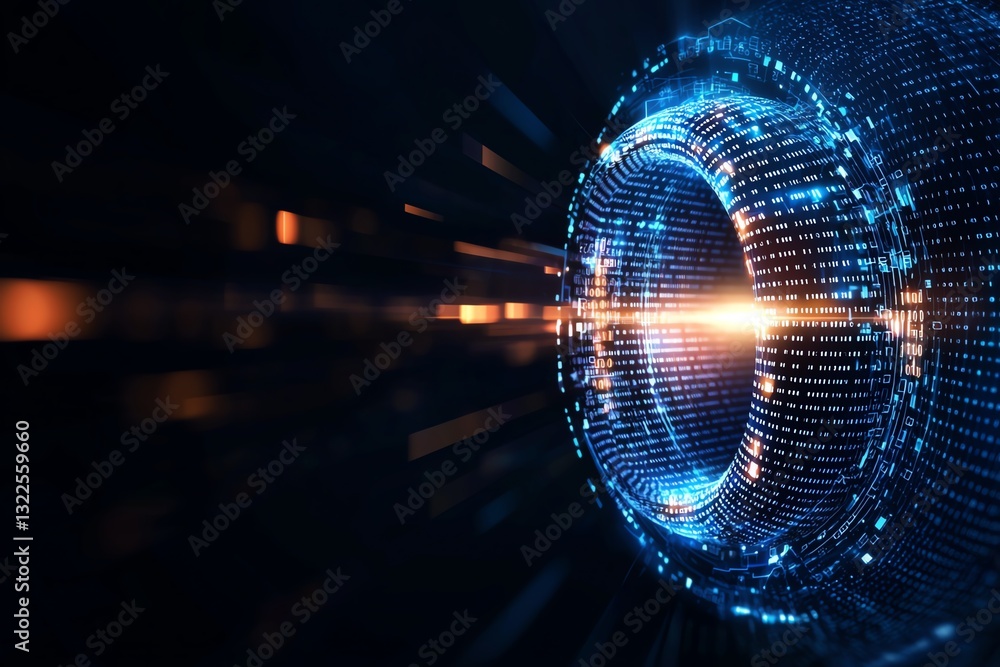 Poster a futuristic digital scene showcasing glowing data streams and circular patterns, symbolizing advanc