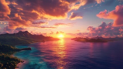 Spectacular Sunset over Tropical Island Paradise