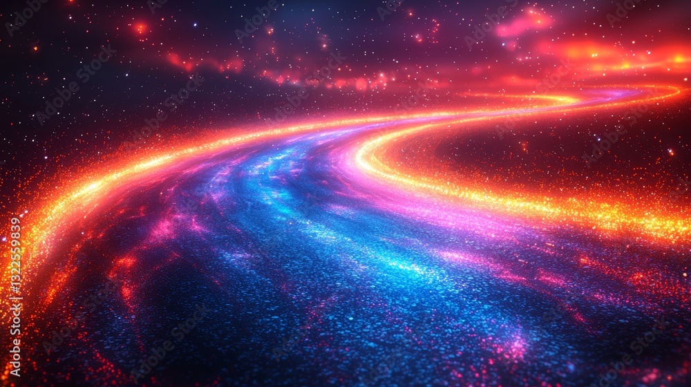 Poster within a futuristic tunnel, dynamic neon lights generate a feeling of swift and rhythmic motion