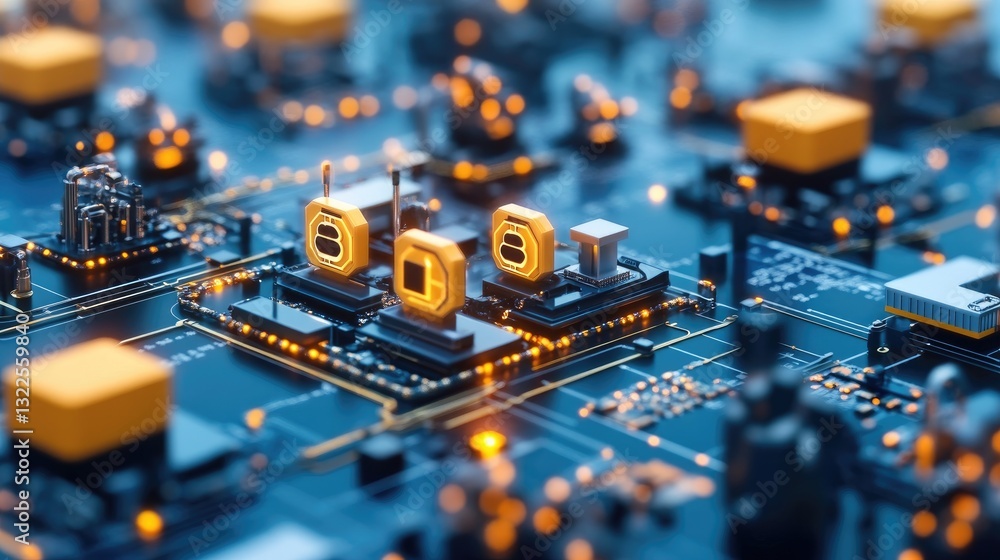 Poster a conceptual image of a blockchain-powered industrial supply chain ensuring secure transactions.