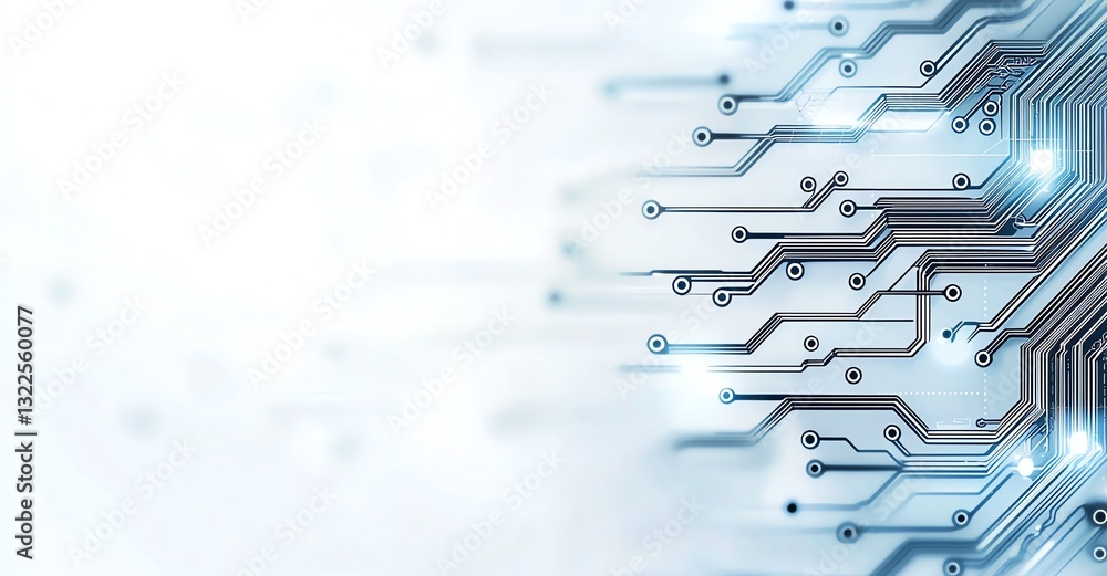 Poster a close-up view of a circuit board with luminous connections, symbolizing innovation and digital adv
