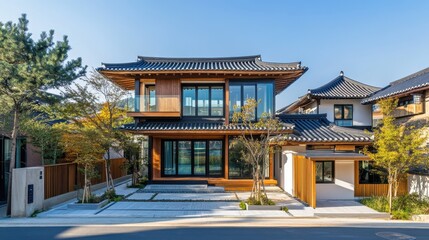 Fototapeta premium A modern architectural building with traditional asian design elements