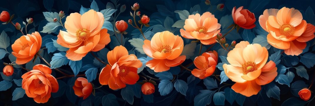 Vivid and colorful oil painting of beautiful flowers created with generative artificial intelligence techniques