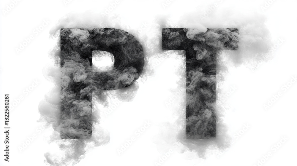 Poster dynamic smoke formation with pt letters abstract art digital environment close-up view visual concep