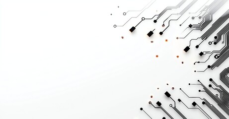 A modern digital circuit design featuring intricate lines and connections, representing innovation in technology and electronics
